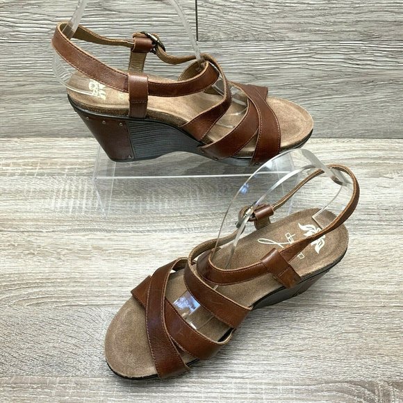 Dansko Frida Slingback Wedge Sandal Antique Brown Leather Strap Sz EU 41 US 10.5 - Picture 2 of 8